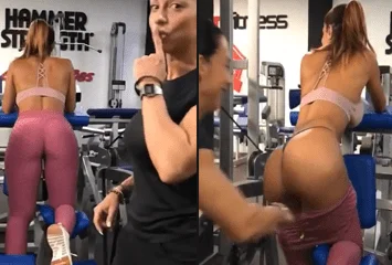 Amiga sacana abaixa a calça da mais gostosa da academia exibindo o rabo incrível da cavala