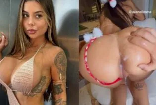 Jaiane Limma de quatro com fio dental de lado e o pau entrando no seu cuzinho