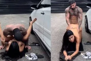 Porno amador com morena gostosa, Lívia Franco personal trainer de Osasco fodendo no estacionamento da academia
